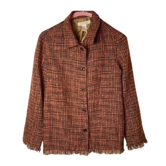 c.l.o.t.h.e.s. Jacket Tweed Lined Wool Blend Button Front Women Size XL raw hem - Picture 1 of 6